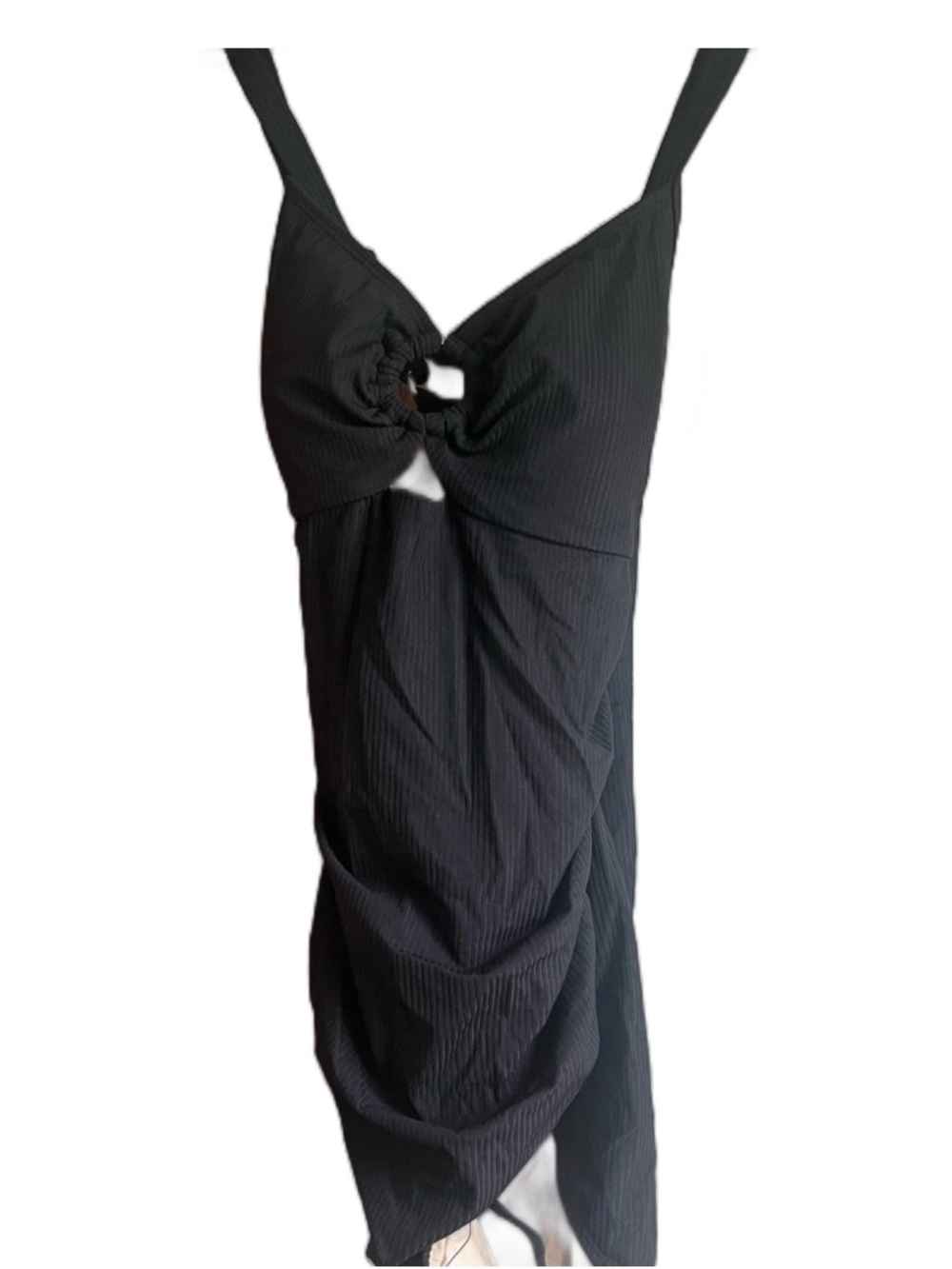 Black Knot Front Ribbed one piece swimsuit.